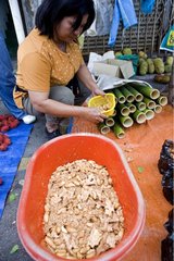 Larvas von Coleoptere zum Verkauf auf dem Markt von Kuching Borneo