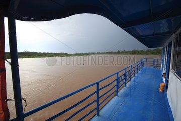 Boat linking Ichitos to Urymaguas Rio maranon Peru