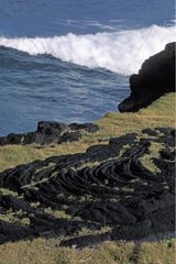 Old lava flow 'twisted' in edge of sea The Reunion