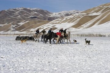 Nomadic horsemen playing Ulach Taricht in Kyrgyzstan