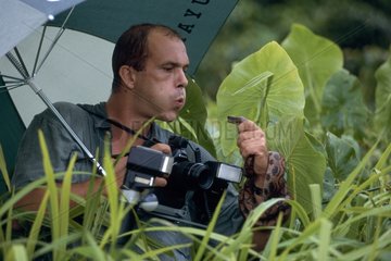 Photographer immobilizing a snake French Guiana