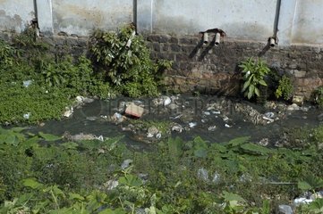 Abwasser  das direkt zu einem Bach in Indien zurückkehrt