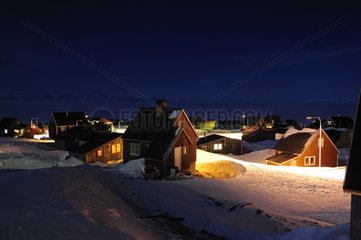 Village Ittoqqortoormiit and Scoresby Sund ice Greenland