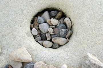 Stones put by the sea in a rock hole Ré island France