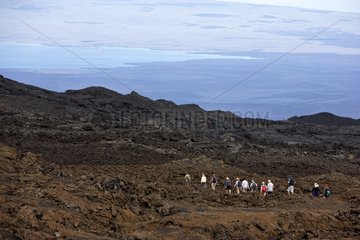 Gruppe von Touristen im Sierra Negra Vulcano Galapagos