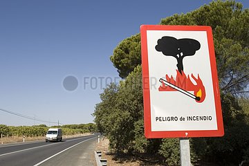 Road sign for prevention against fires Spain