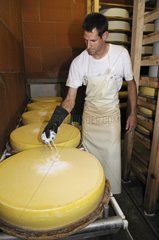 Herstellung von Comté-Käse Lievremont-La Brune Doubs