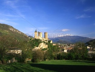 Castle of Foix in front of the Pyrenees Ariège [AT]