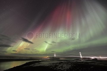 Aurora borealis and bridge Joekulsárlón - Iceland