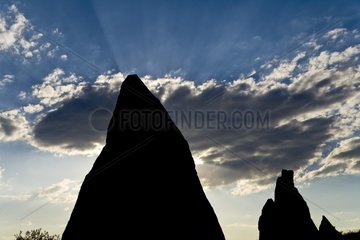 Fairy Chimneys at sunset in Cappadocia Turkey