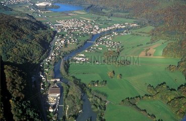 Air shot of the plain of Mathay in the valley of Doubs
