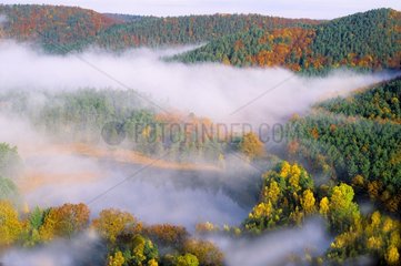 Haze is depositing on the pond in the fall of Waldeck France
