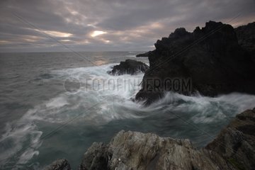Waves against the rocky coast of Belle Ile en Mer France