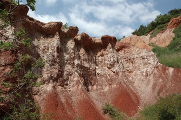 Roter Ton  der aus der Erosion der Felsen Frankreich resultiert