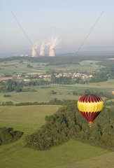 Air shot of Cattenom and a hot air-balloon France