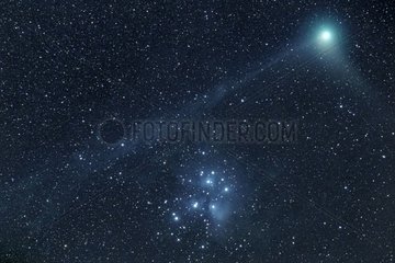 Comète Machholtz visible près de l'Amas des Pléïades