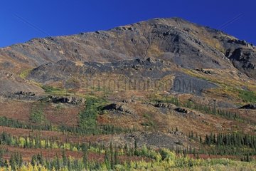 Montagne érodée et toundra en automne Yukon Canada