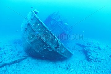 Wreck at the exit of the small fishing port of Mogan Canaria