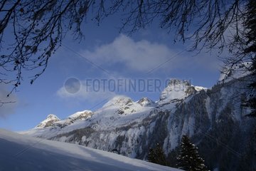 The Aiguille verte from the Massif of Aravis in winter