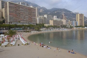 Urbanized coast and beach downtown in Monaco