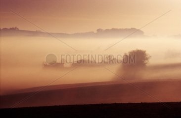 Ferme de gascogne perdue dans le brouillard matinal Gers