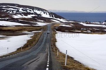 Road in a fjord in winter Varanger Norway