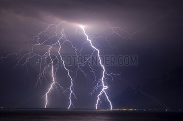 Three ramified lightnings at the top of Leman Lake