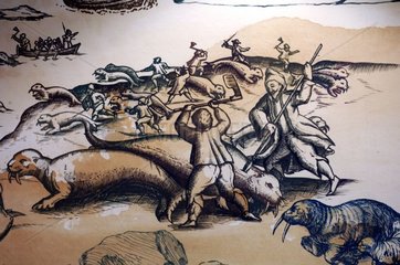 Altes Fresko zeigt Walrus -Jagd in Spitzberg