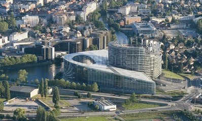 Luftaufnahme des Europas Gaumen in Straßburg Frankreich