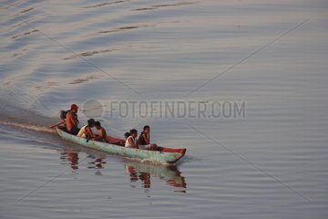 Boat on the Rio maranon tributary of the Amazon Peru