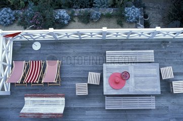 Garden furniture on a balcony terrace Brittany France