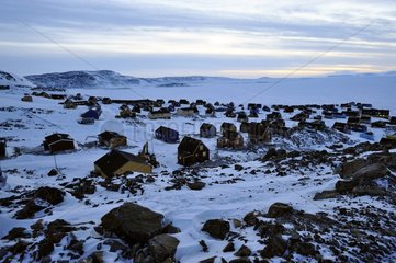 Village Ittoqqortoormiit during the polar night Greenland