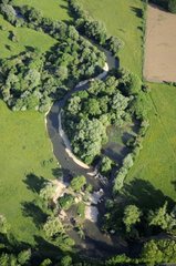 Aerial view of a meander of the Allan's River Doubs France