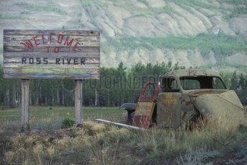 Panel of entry of Ross River town Yukon Canada