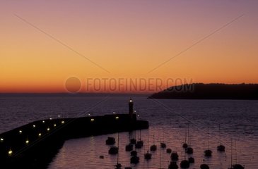Pier and headlight of Binic in the morning Brittany France