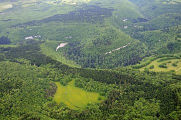 Aerial view of the high valley of the Loue Doubs France