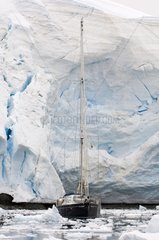 Sailboat in front of a Glacier Paradise Bay Antarctica Peninsula
