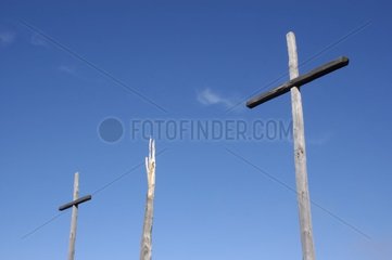 Martyrium  dargestellt durch drei Kreuze in Lozere Frankreich