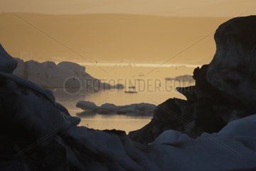 Vorderseite eines Gletschers im Meer bei Sonnenuntergang Island