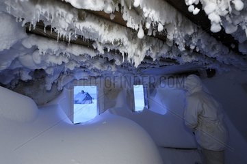 Snow inside a hut abandoned Greenland