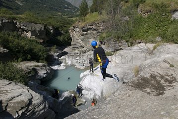 Practice of canyoning in the Gorges de l'Arc Savoie France