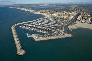 Air shot of the marina and beach of Palavas-les-Flots France