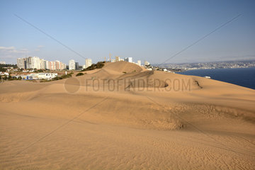 Urbanization on the Concon dune  Valparaiso in the background  V Region of Valparaiso  Chile