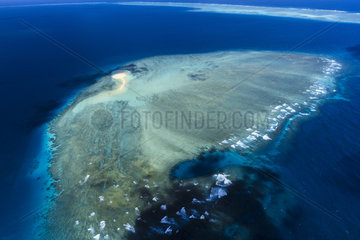 Aerial view of the reef that forms the white sand island of Saziley  Mayotte  Indian Ocean