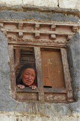 Ladakh old woman in traditional window India