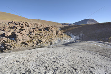 Hot springs in winter in the Puna de Atacama  near the site of the Tatio Geysers  around San Pedro de Atacama  II Antofagasta Region  Chile