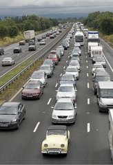Traffic queues on the M5 motorway at Stoke Orchard UK