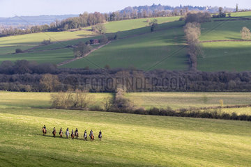 Fox hunting  Riders in the British countryside  England  Winter