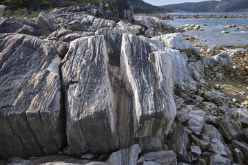 Rocks showing glacial erosion  River Beaudoncourt  Nunavik  Quebec  Canada