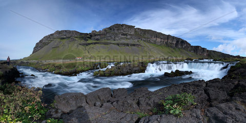 Brunahraun waterfall and montain  Iceland